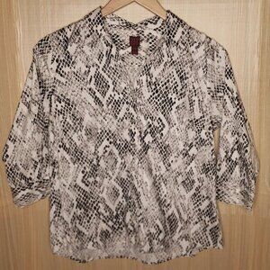 212 Collection Womens Snake Print Button Down Shirt Large